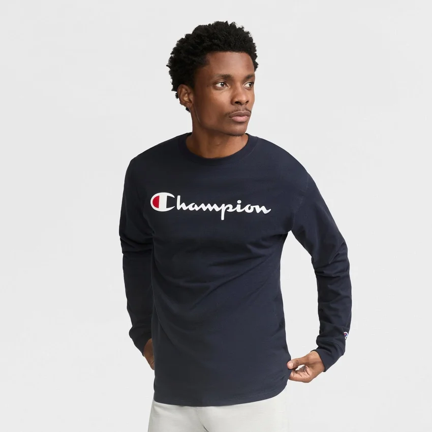 T-shirt classique à manches longues et imprimé graphique, Script Logo